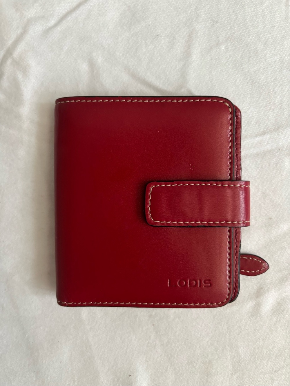 Lodis red leather card wallet with snap closure